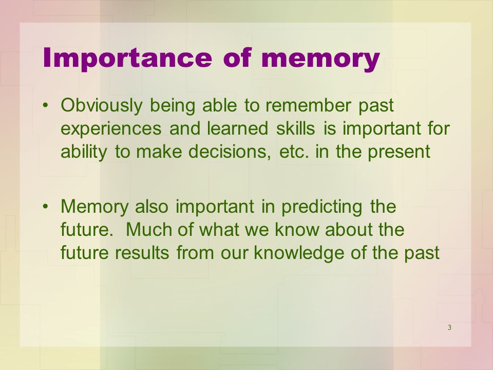 A description of how memory can help formulate the present and future
